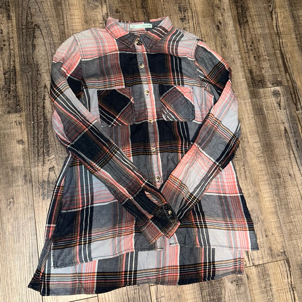 Girls Plaid Button-Front Shirt - Pink & Navy